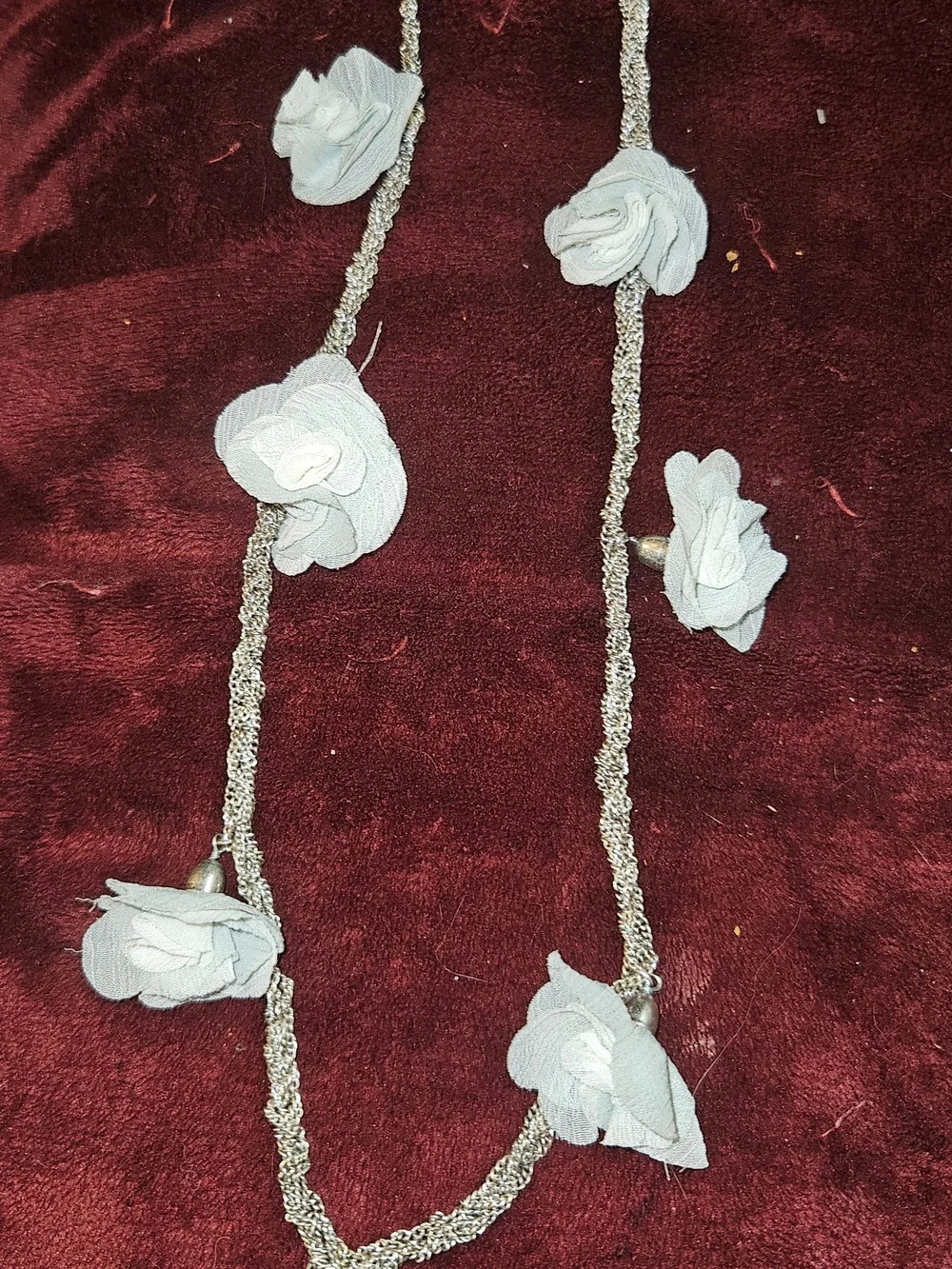 Kate Spade Silver Chain Necklace with Light Blue Fabric Flower Accents